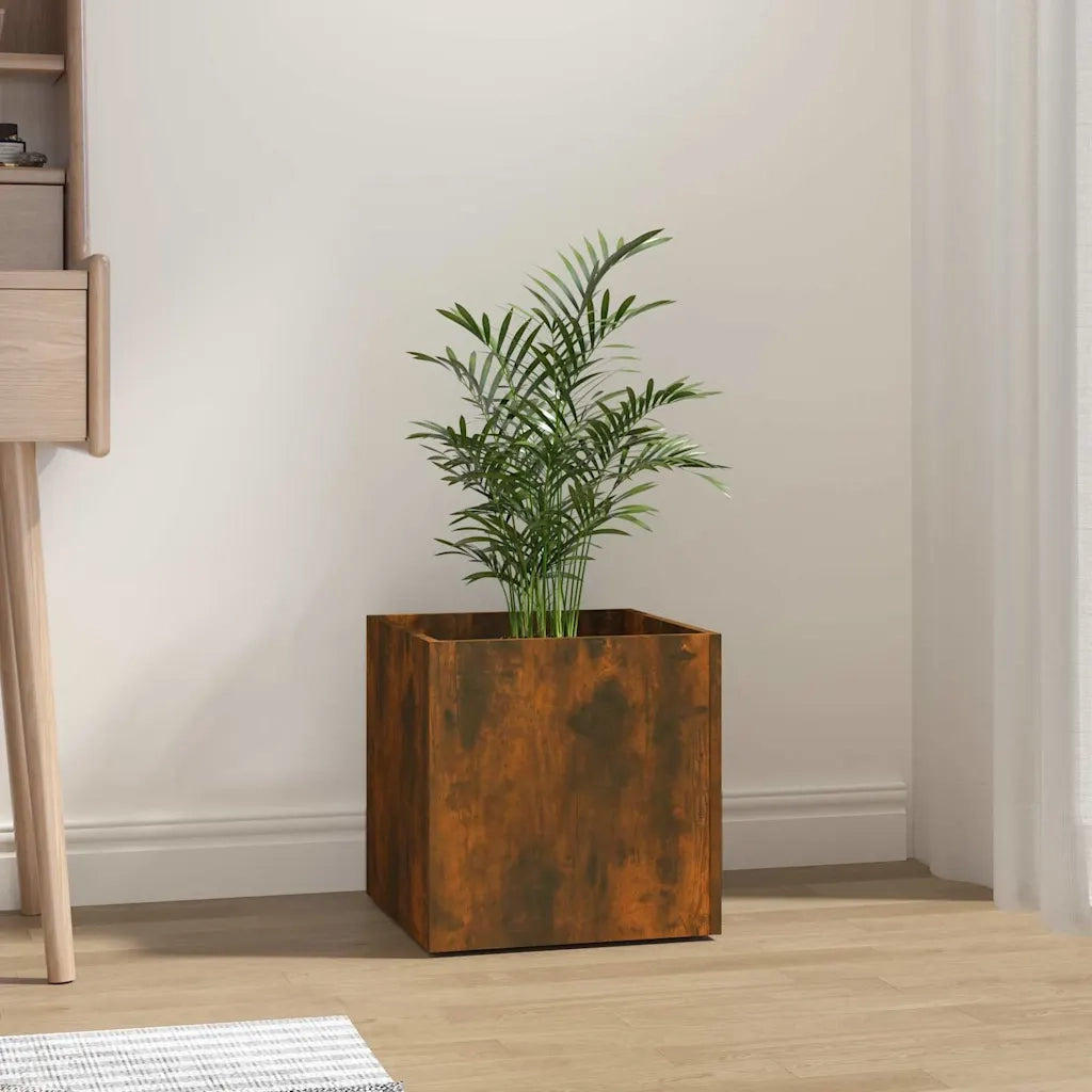 Fioriera | Cassetta per fiori | Vaso Rovere Fumo 40x40x40 cm in Legno Multistrato