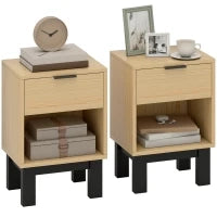 Set di 2 Comodini Moderni con Cassetto e Mensola Aperta 35x26x50 cm Rovere