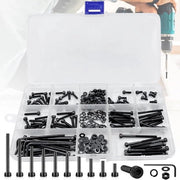 Assortimento 250 pezzi viti M3 a inbus, durature in acciaio nero, viti a inbus con anelli di serraggio e chiavi a inbus