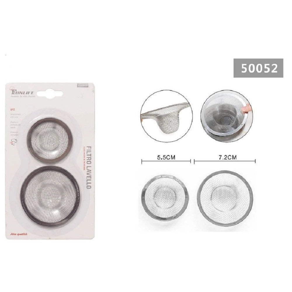 Trade Shop - Set 2 Pz Filtro Filtri Per Lavello ø 7.2/5,5cm Per Cucina Bagno In Acciaio 50052 -