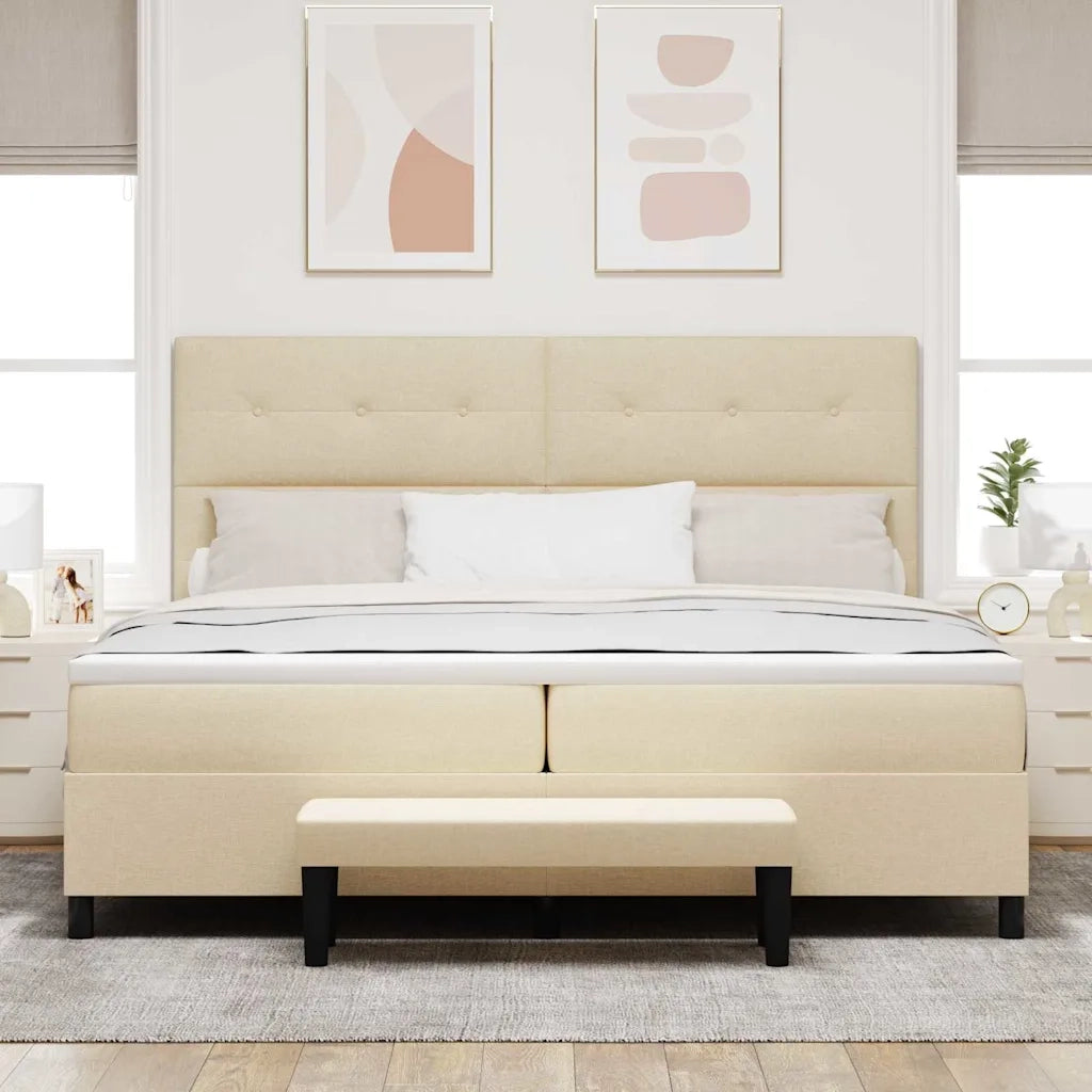 Letto a molle con materasso Crema 200 x 200 cm Tessuto