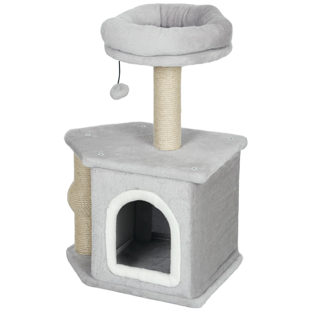 Albero tiragraffi per gatti con letto ¨C zephmum ¨C grigio chiaro 42x30x66 cm
