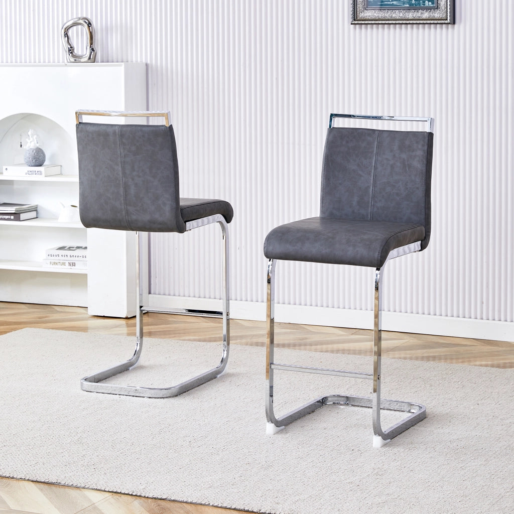 Sgabello da bar in PU con supporto per i piedi e struttura stabile in metallo grigio scuro e argento set da 2