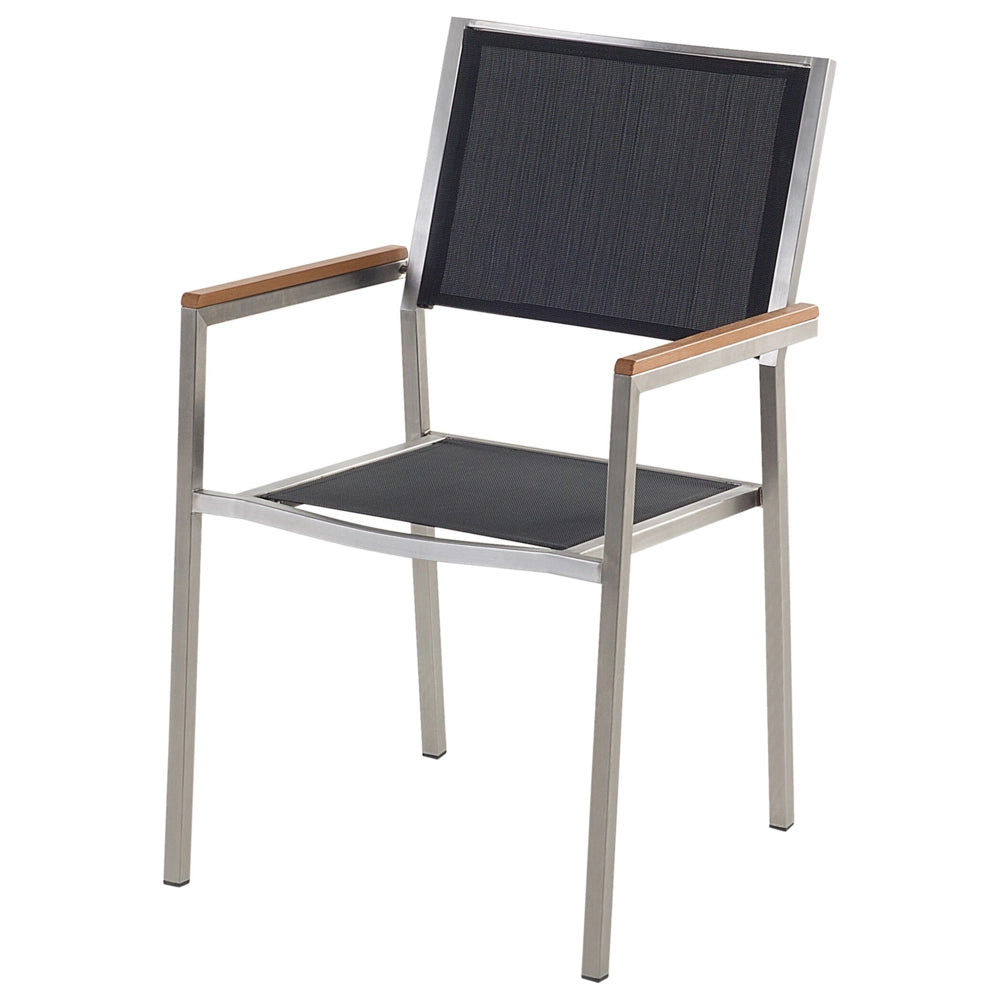 Set da pranzo da giardino Nero con piano in granito grigio 6 posti 180 x 90 cm