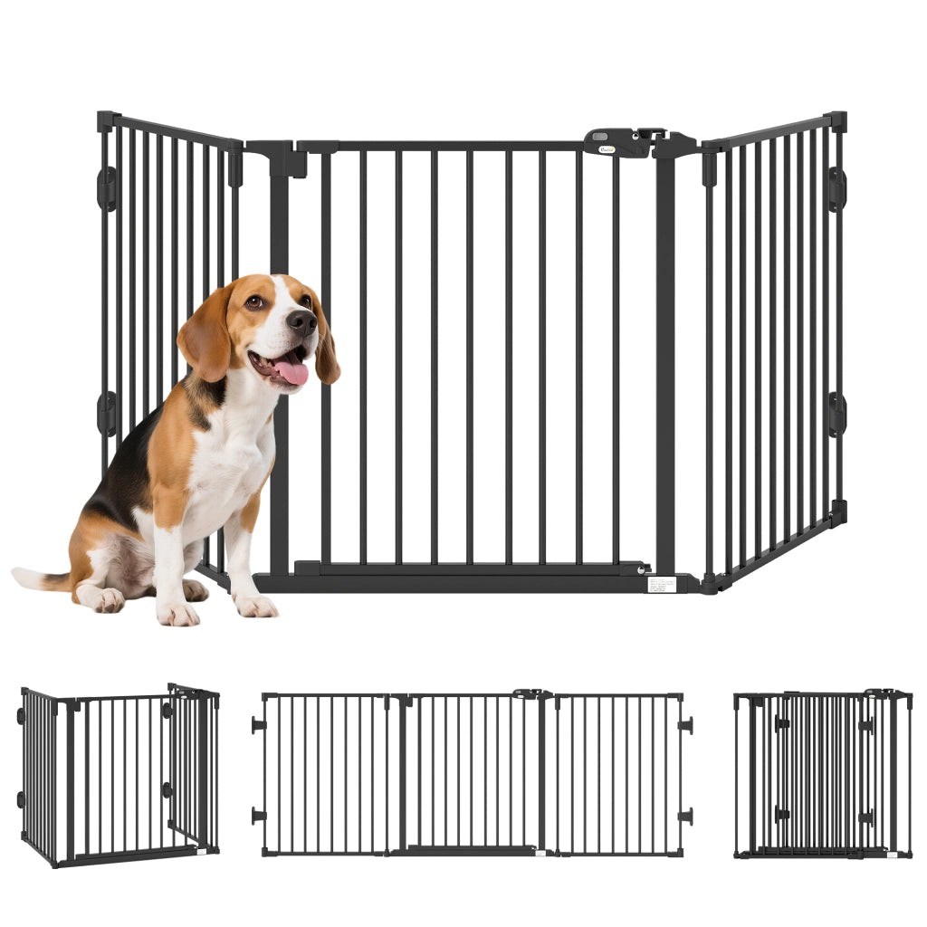 Cancellino per Cani Pieghevole in Acciaio con Chiusura Automatica, 202.5x2x76cm, Nero