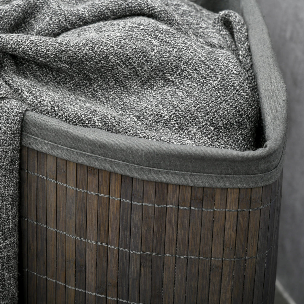 Cesto portabiancheria 38x38x57 cm con coperchio e sacco interno rimovibile in bambù grigio