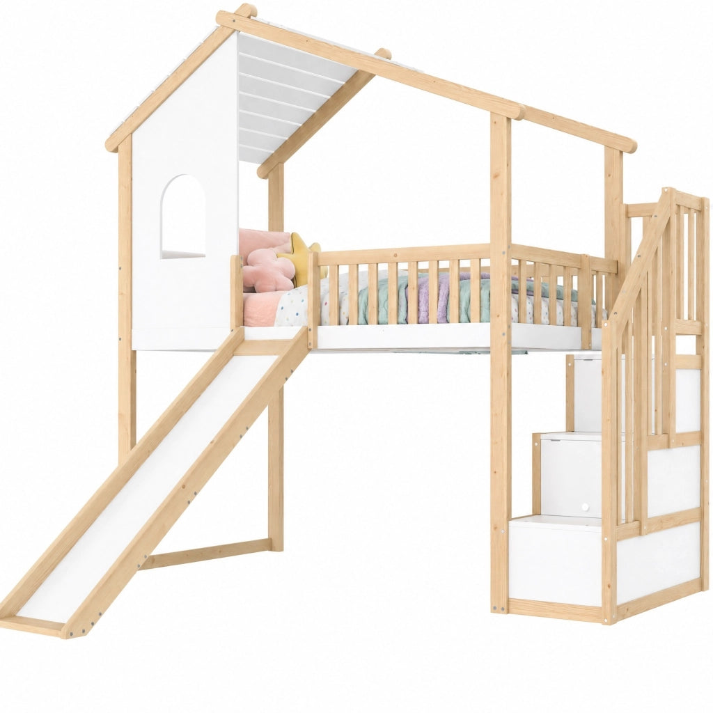 Letto a soppalco per bambini 90x200 cm con scivolo