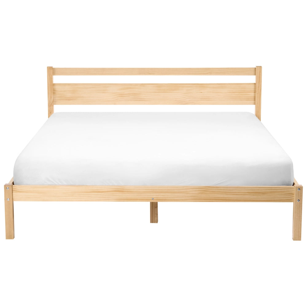 Letto matrimoniale in legno di Pino chiaro con Rete a Doghe 160 x 200 cm Testiera a doghe minimalista