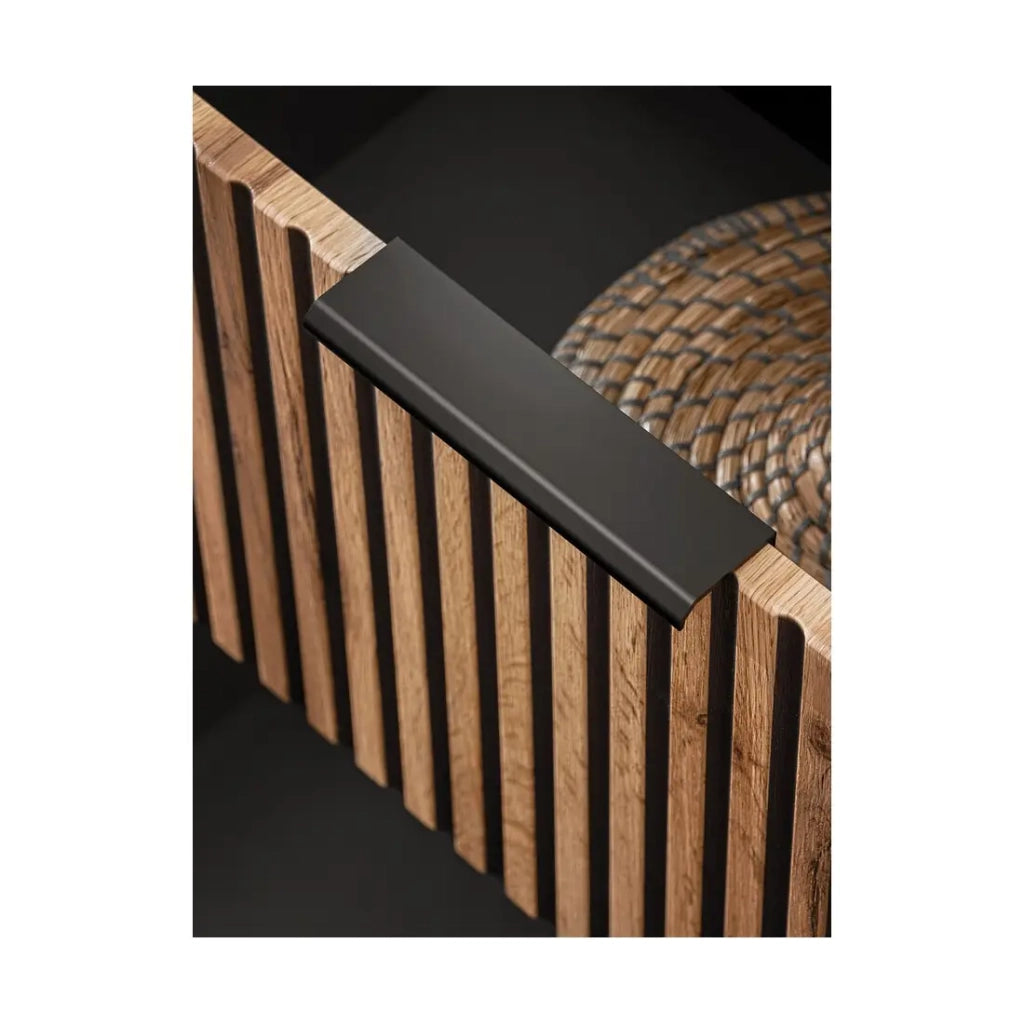 Mobile sottolavabo KINOKO – 2 cassetti – Finitura doghe in legno naturale e nero – L80 × P46 × H57 cm – Da appendere
