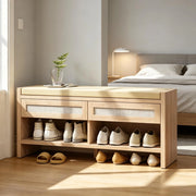 PANCA SCARPIERA 108x35x50 cm Effetto legno chiaro in MDF e rattan PE