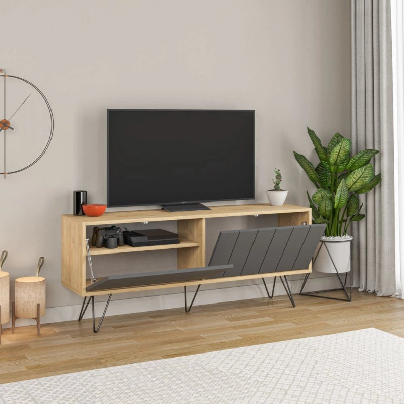 Porta tv Picadilly con struttura rovere e 2 ante a ribalta antracite