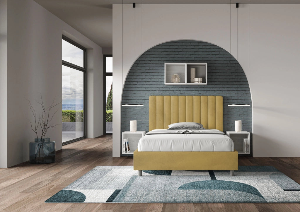 BS COM Letto una piazza e mezza con rete imbottito 120x200 microfibra ocra