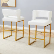 Sgabello da bar 61x60.5x54 cm con seduta imbottita e struttura in metallo; bianco e oro