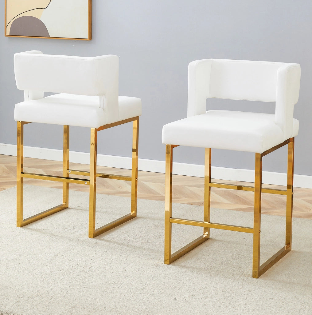 Sgabello da bar 61x60.5x54 cm con seduta imbottita e struttura in metallo; bianco e oro