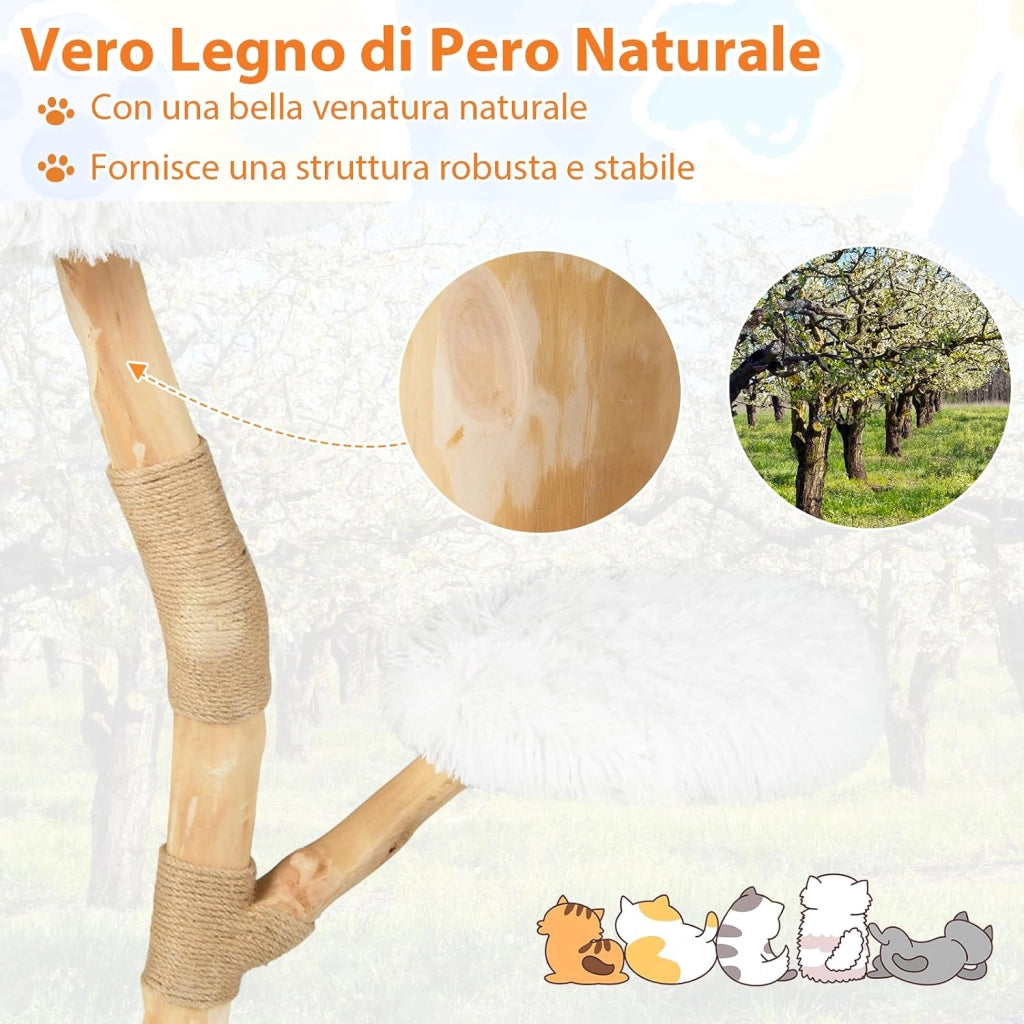 Albero per Gatti 90 cm, Torre Moderna in Legno con Piattaforme, Tiragraffi in Luta Naturale e Corda, Albero Tiragraffi per Animali Domestici (Bianco)