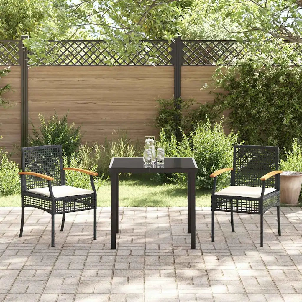 Set da Pranzo per Giardino 3 pcs Nero polyrattan
