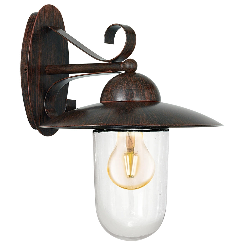 Applique Esterno Classica Milton Metallo Marrone Vetro Bianco 1 Luce E27