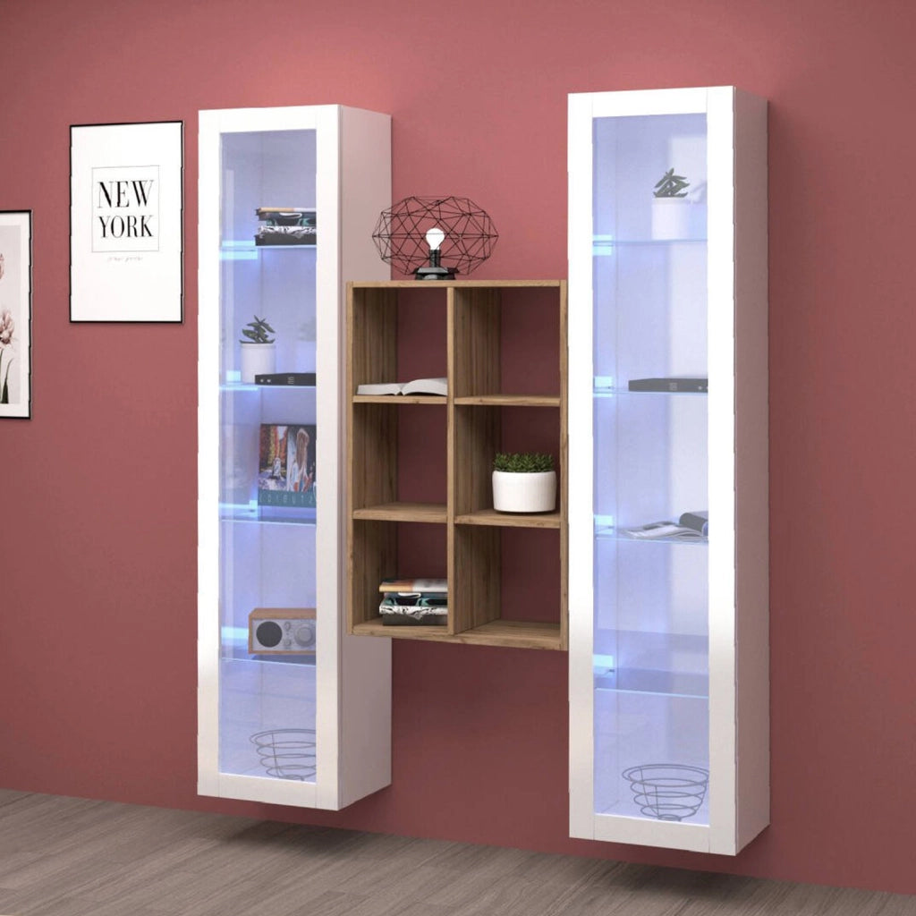 Mobile Espositore Fulvio, Vetrina 12 Ripiani Made in Italy, 30x40x180h cm Bianco Lucido