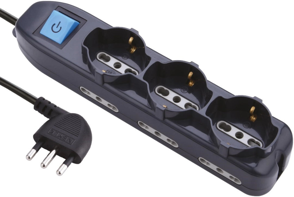 Multipresa 16A+Int 3Pt Univ+6 Pt Biv Nera 1,5Mt - Electraline