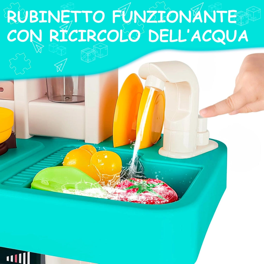 Cucina Giocattolo Educativa Per Bambini Con Luci E Suoni Realistici Rubinetto Con Riciclo Acqua Forno E Fornelli Apribili 50 Accessori Inclusi Dai 3–8 Anni Verde