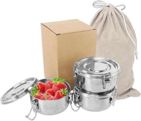 Tazza per pane in acciaio inossidabile per adulti - contenitore per pranzo impermeabile con tasca di stoccaggio - scatola per preparazione pasti - scatola per snack in acciaio inossidabile - adatta per snack e frutta