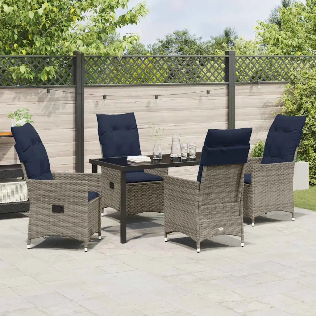 Set di tavolo e sedie con cuscino 5 pcs Grigio Rattan in PE 3379592