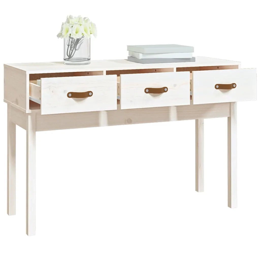 Tavolo Consolle Bianco 114x40x75 cm in Legno Massello di Pino 821755