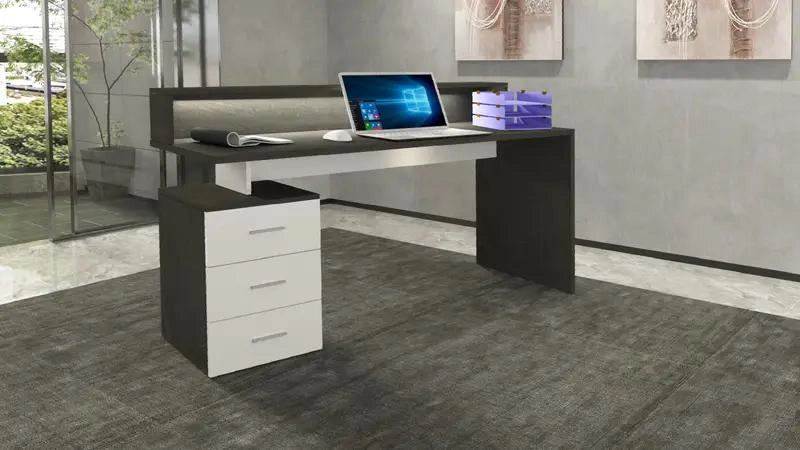 Scrivania Angolare Moderna New Selina con Sopralzo e 3 Cassetti