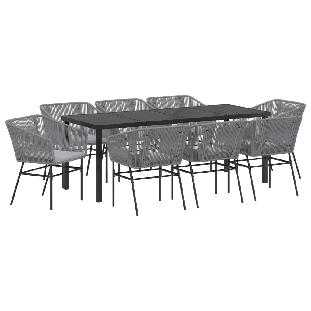 Set da pranzo da giardino da 9 pezzi con cuscini Grigio Polyrattan