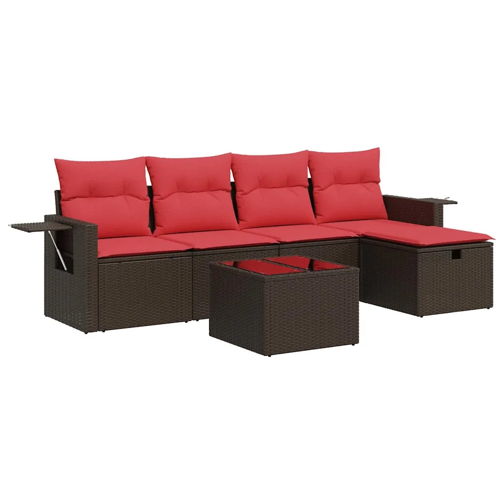Set Divano da Giardino 6 pz con Cuscini Marrone in Polyrattan