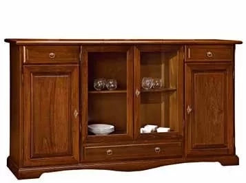 Madia credenza arte povera in legno 4 porte tinta noce l.205 p.49 h.113 - Mobili 2G