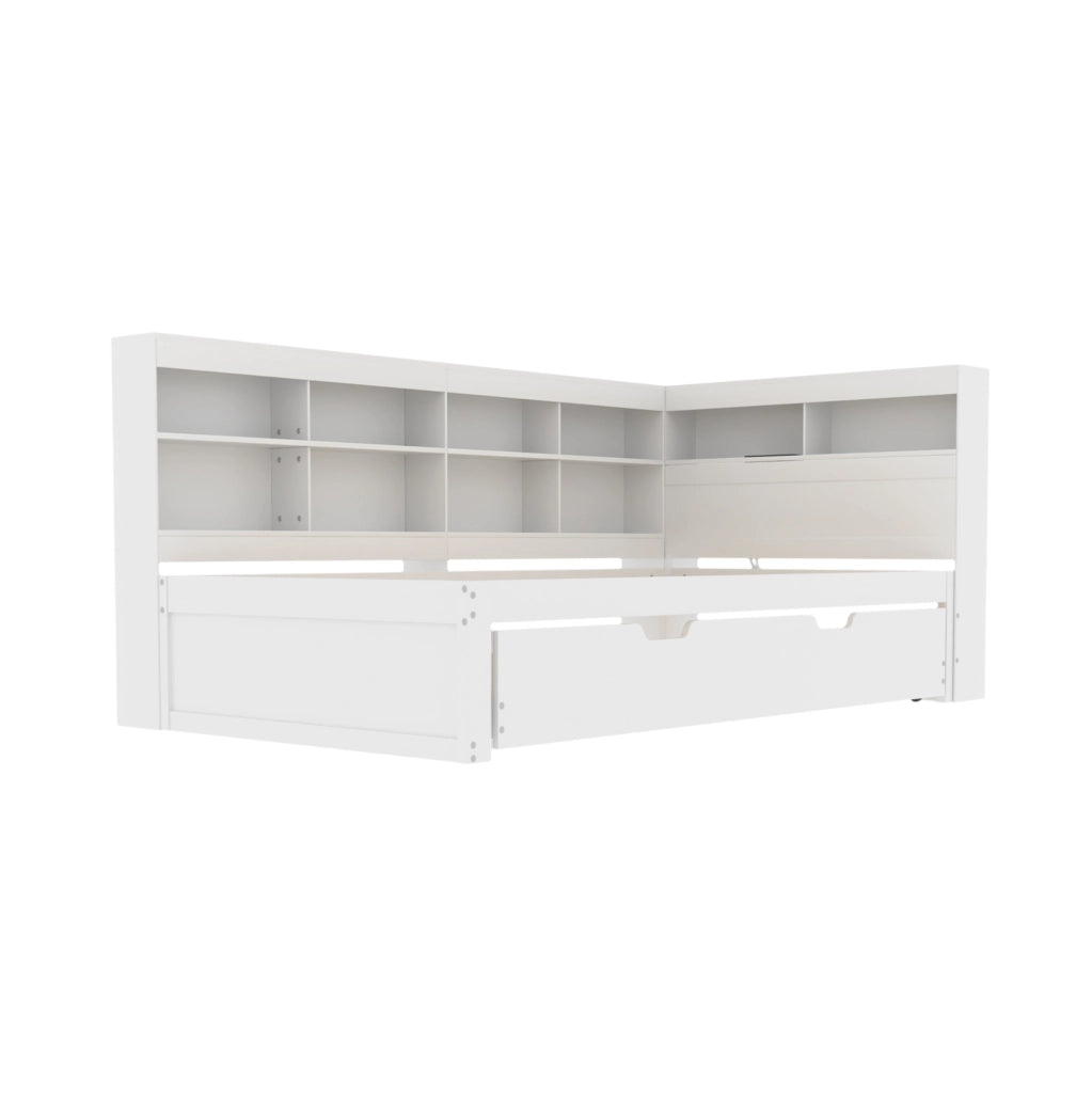 Divano letto multifunzionale con letto estraibile 90x200 cm; USB; bianco