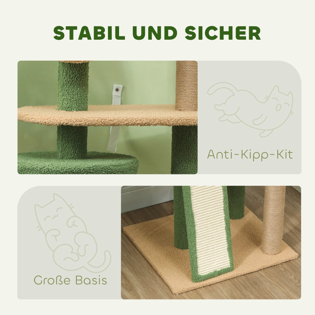 TIRAGRAFFI 48x44x139 cm Verde con grotta, piattaforme e palline