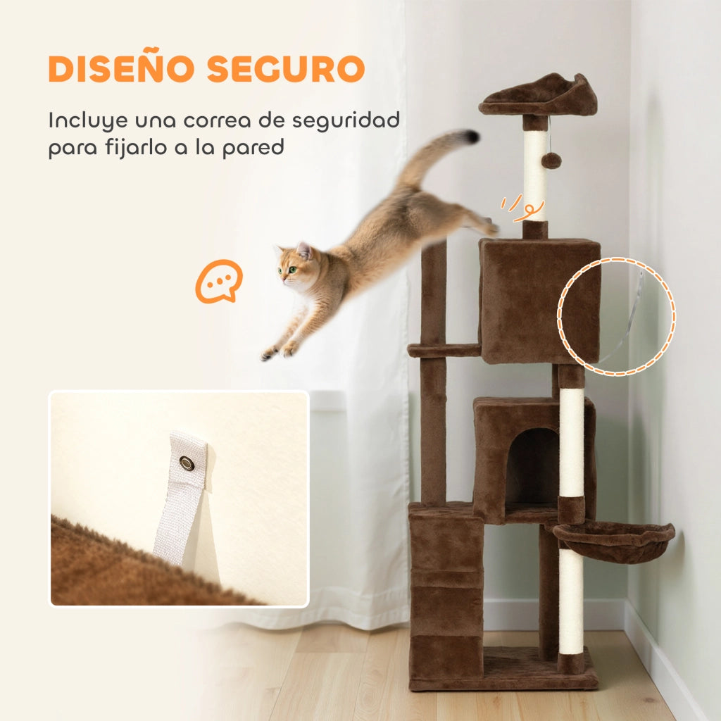 Tiragraffi per Gatti 160 cm ¨C Xylo ¨C con Piattaforme Letto Cucce Amaca Sisal Marrone