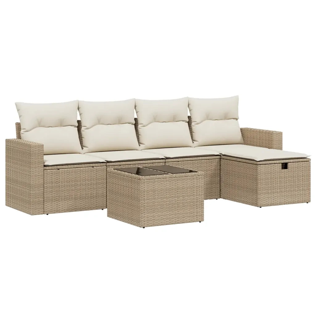 Set Divano da Giardino 6 pz con Cuscini Beige in Polyrattan