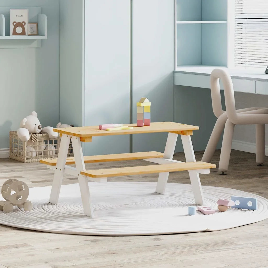 Tavolo per Bambini con Panche IRUN 90x79,5x50 cm Legno Massello CFW7857411