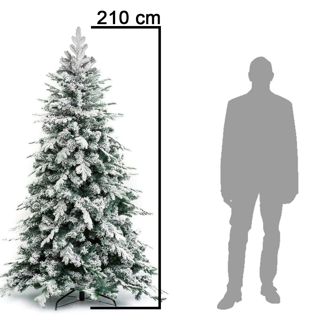 Albero di Natale Innevato 210 cm Folto Realistico 948 Punte PE PVC Base Metallo