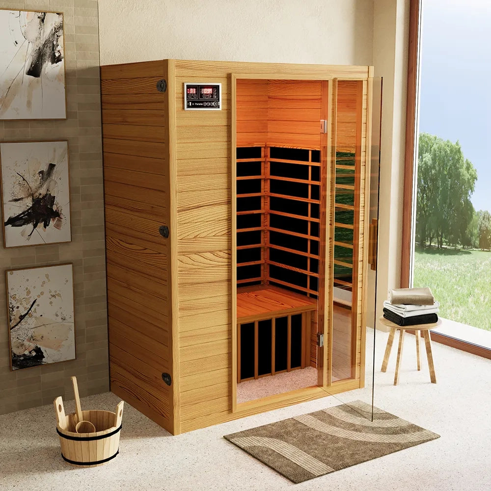 Sauna ad infrarossi 97x120 cm H188 in legno Hemlock con radio integrata | Oulu