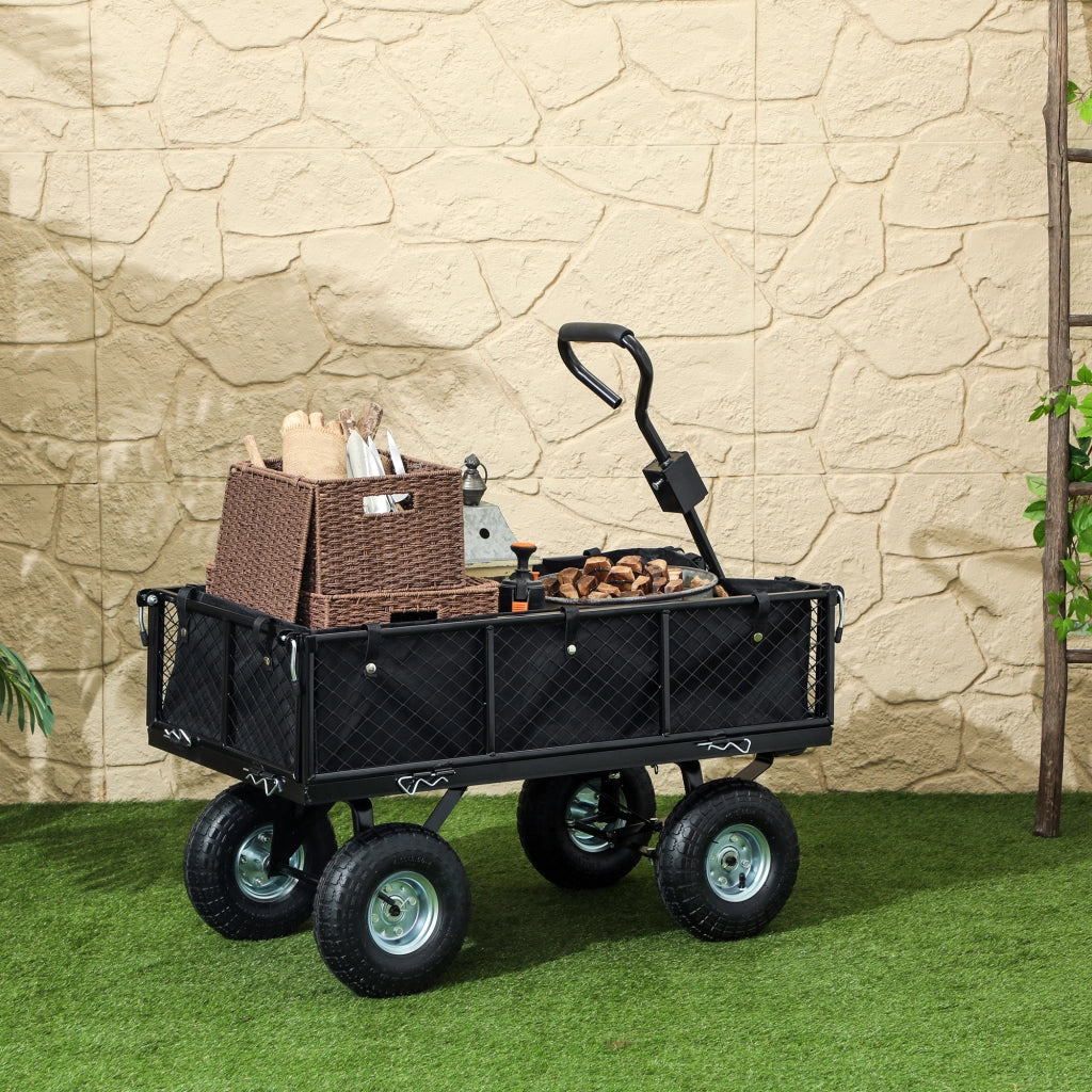 Carrello da Giardino con Ruote ¨C zephmum ¨C Nero 105x51x54 cm