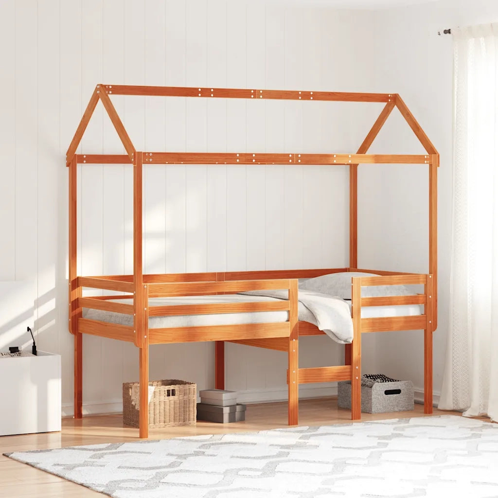 Letto a Soppalco con Tetto Cera 80x200 cm in Legno di Pino 3282137