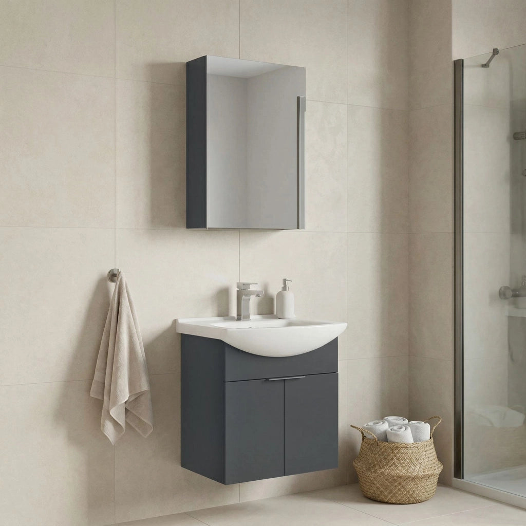 Set mobile lavabo con specchio (2 pezzi) "Purus 55" - 55 x 50 x 58 cm - Antracite opaco