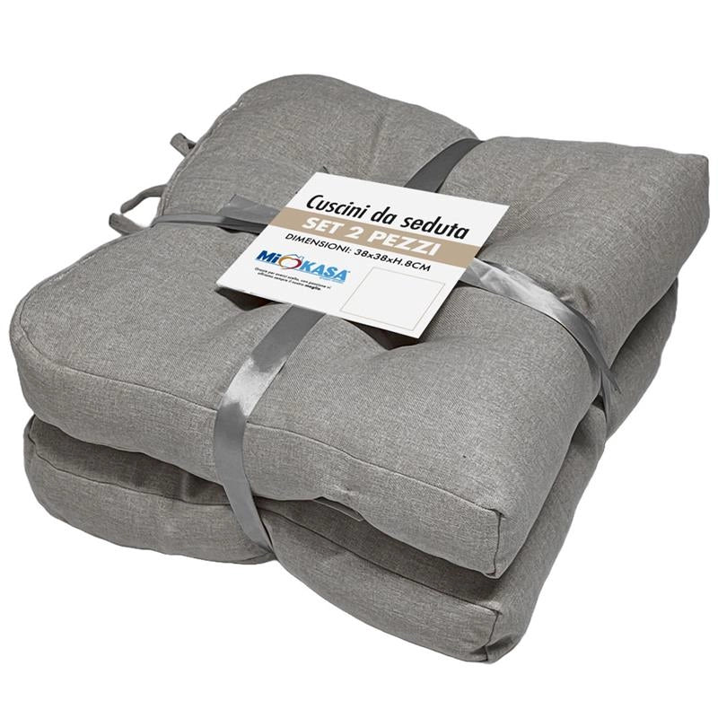 SET 2 CUSCINI DA SEDUTA COLORE GRIGIO 38X38X8 CM IMBOTTITURA MORBIDA PROVVISTI DI LACCI LAVABILI A 30°