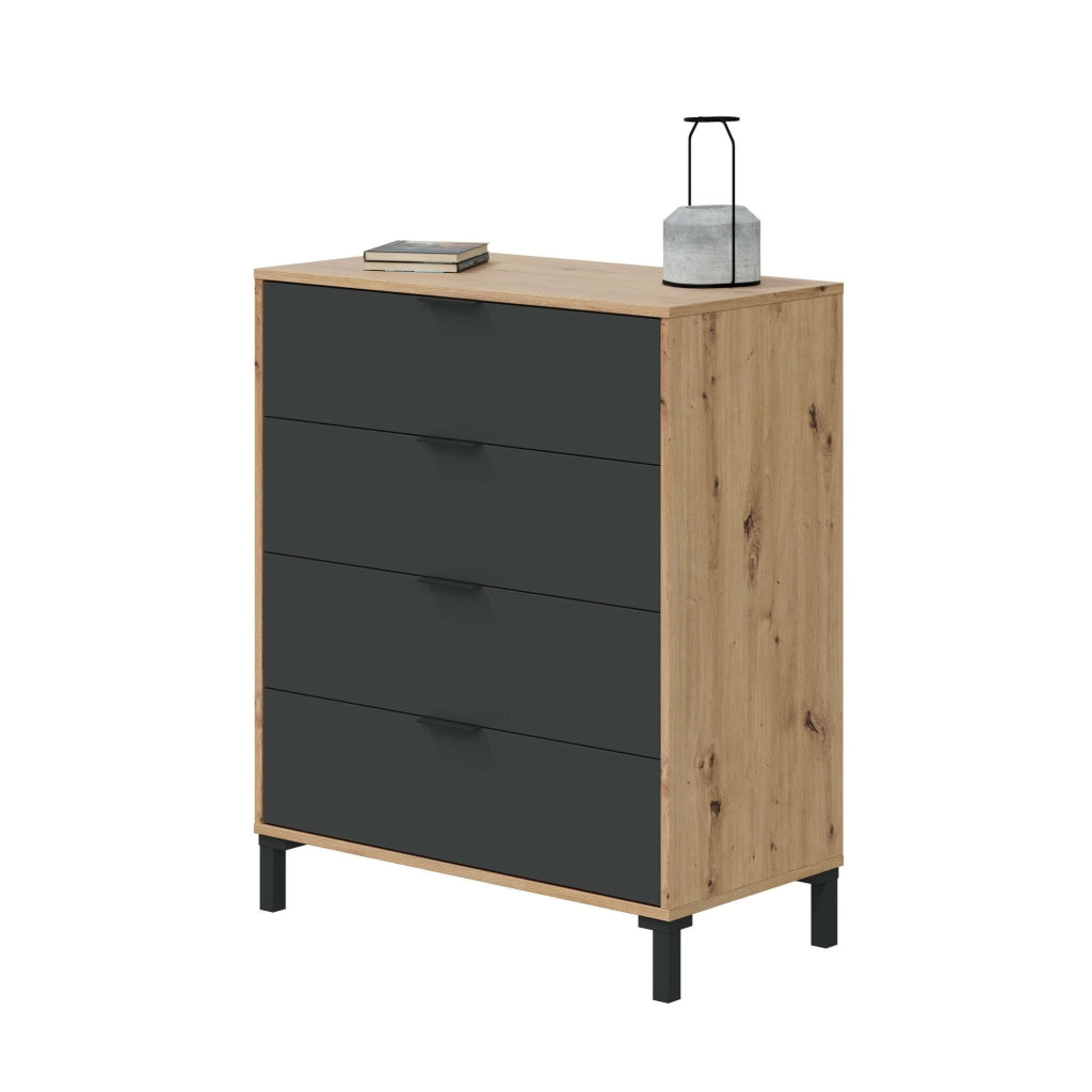 Cassettiera Alfana, Settimanale a 4 cassetti, Mobile ComÒ² per camera da letto, ComÒ² moderno, cm 76x40h94, Rovere nodi e Antracite