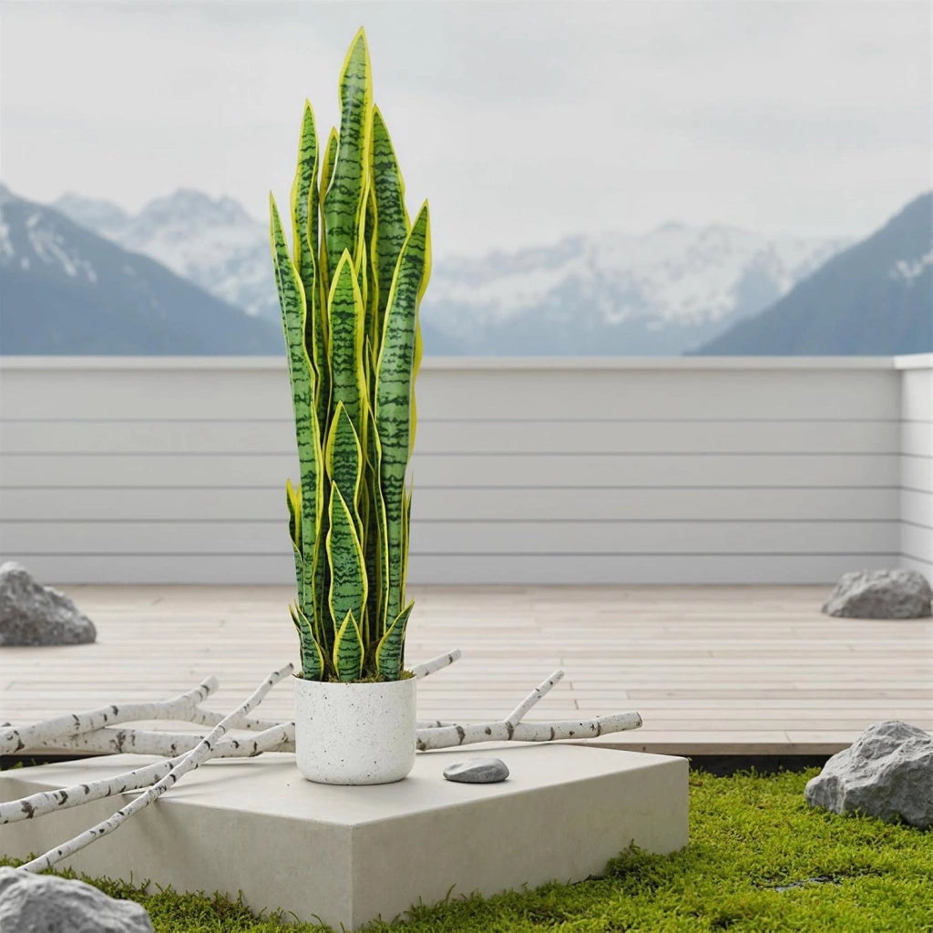 Sansevieria Artificiale 90 cm Pianta Finta da Interno con Vaso per Ingresso e Salotto