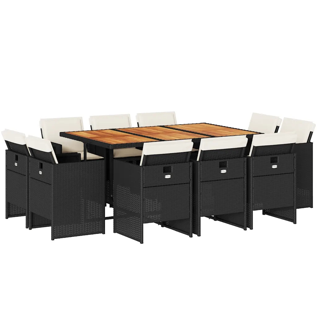 Set da Pranzo da Giardino 11 pz con Cuscini in Polyrattan Nero 3277802