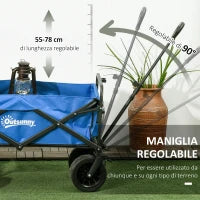 Carrello da Giardino 110L con Maniglia Telescopica e Borsa Termica da 15L in Acciaio e Tessuto, Blu