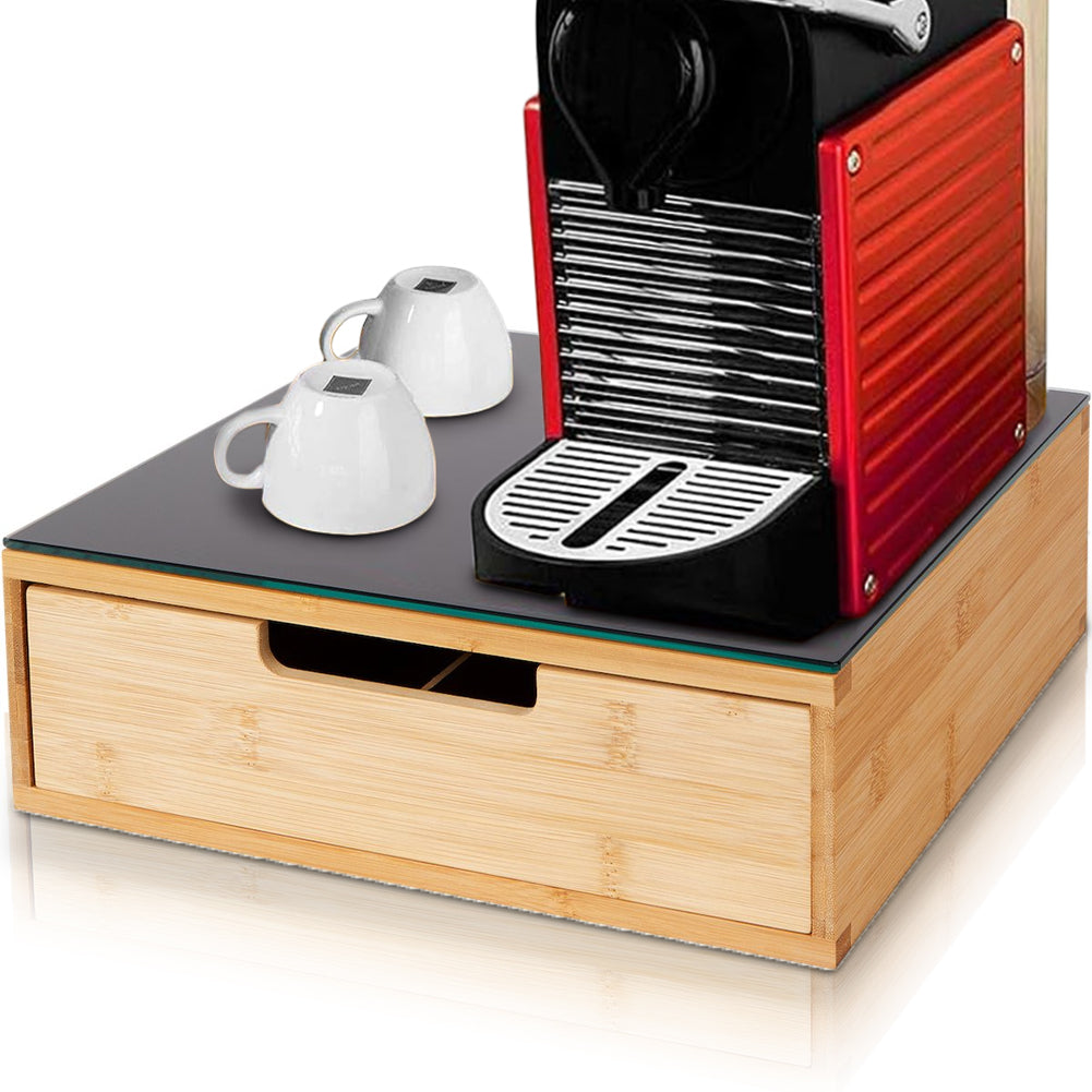 Contenitore Cassetto Porta Cialde Capsule con Piano Vetro Temperato 31.5x30x10cm