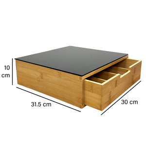 Contenitore Cassetto Porta Cialde Capsule con Piano Vetro Temperato 31.5x30x10cm