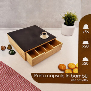 Contenitore Cassetto Porta Cialde Capsule con Piano Vetro Temperato 31.5x30x10cm