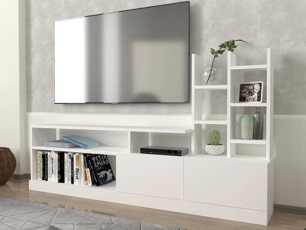Porta TV in legno "Dolunay" - 164 x 25 x 91 cm - Bianco